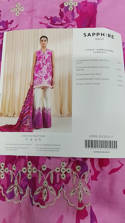 Rahwaleen Embroidery Lawn Suit (3-Piece) | SAPPHIRE Original | 🌸 Blush Petal | (R25-167)