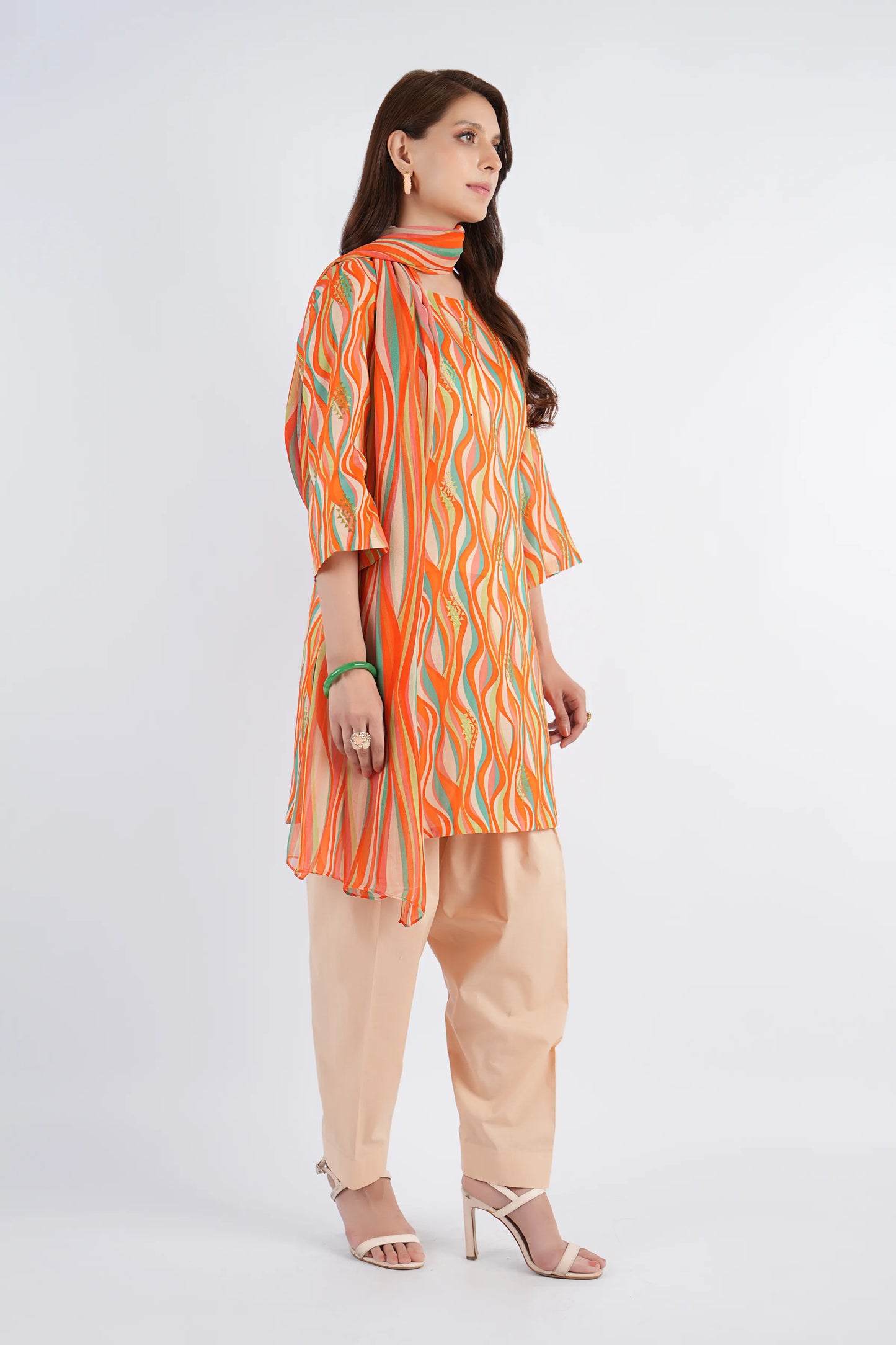 A1 - Rahwaleen Printed Lawn Suit (3-Piece) |🧡🌿 Sunset Stride | (R25-184)