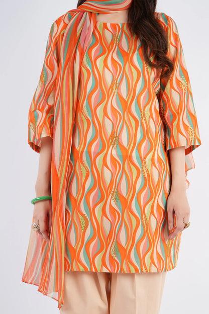 A1 - Rahwaleen Printed Lawn Suit (3-Piece) |🧡🌿 Sunset Stride | (R25-184)