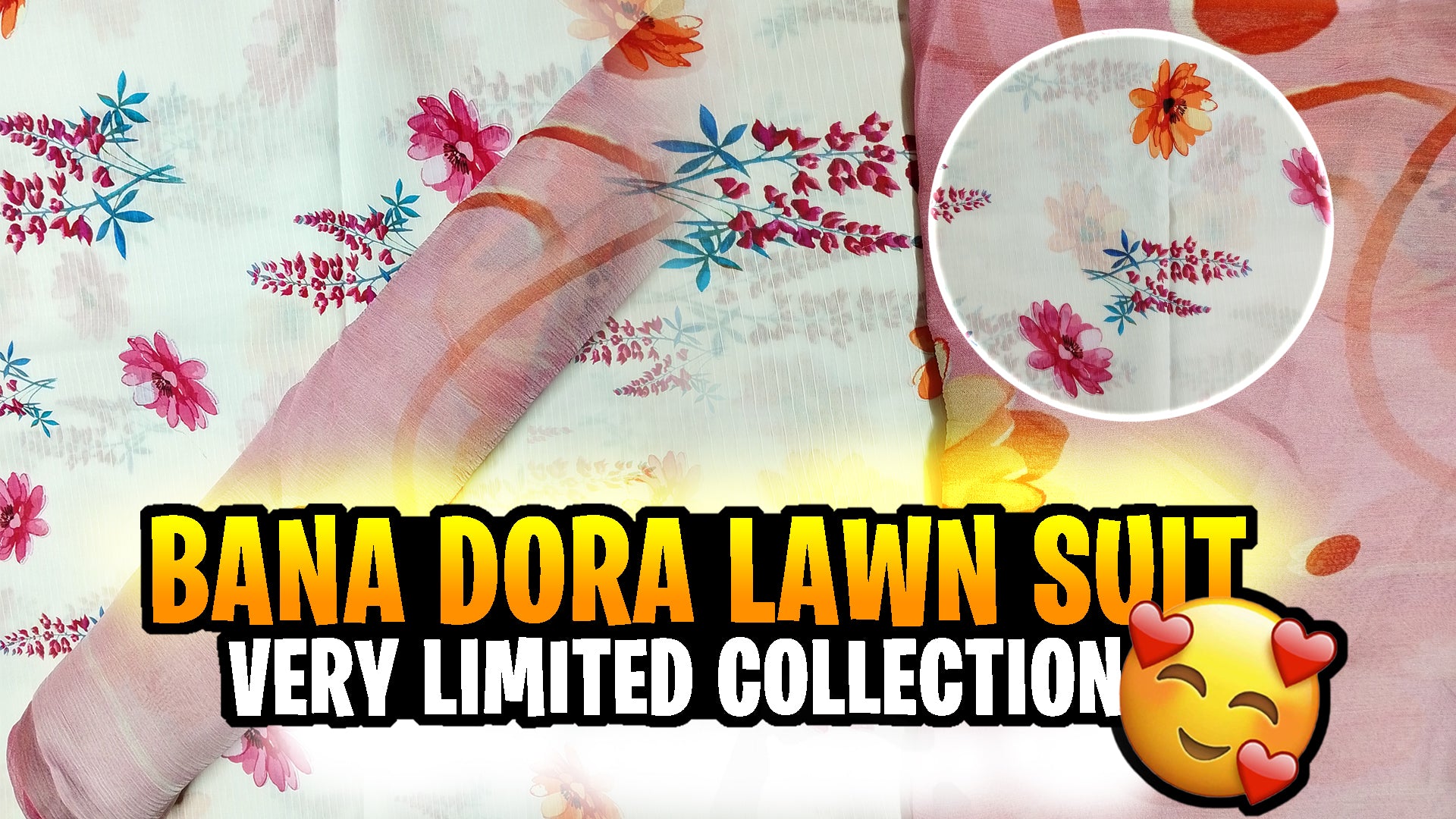 Bana Dora Lawn Suit with floral patterns on a textured background